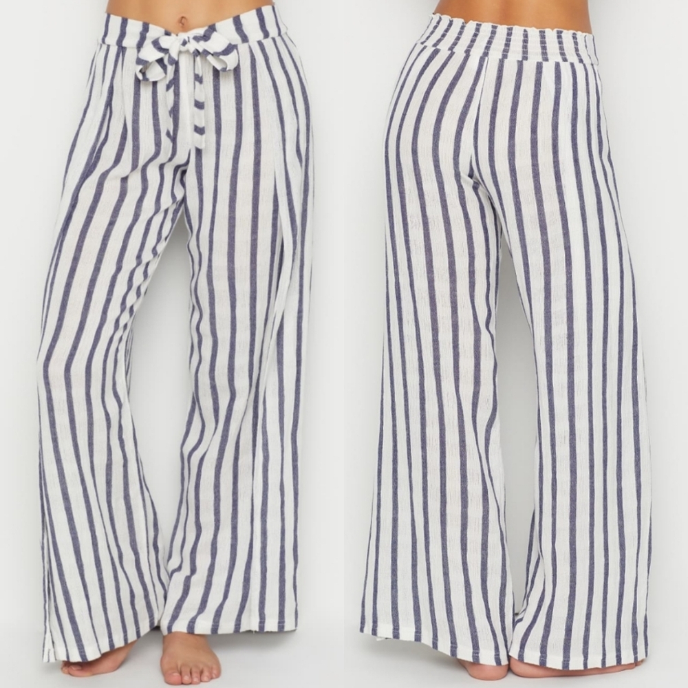 BECCA Serengeti Wide Leg Navy Stripe Cover-Up Pants S.